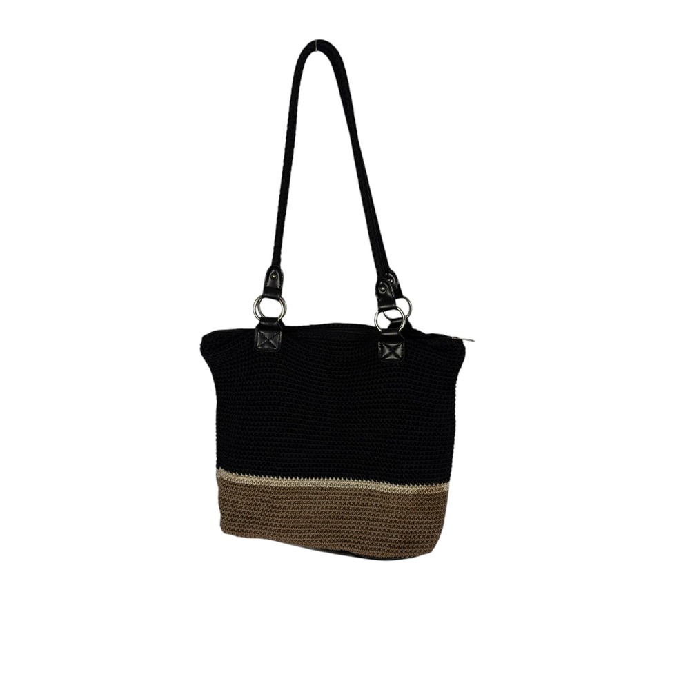 Croft & Barrow Shoulder Bag OS Black Tan Crochet Knit Braided Boho Classic